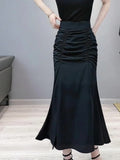 Vevesc Women's Vintage Black Gothic Skirt Fashion Korean Style A-Line Skirt Harajuku Streetwear Y2k 90s Elegant Long Skirt Clothes