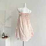 Vevesc  Japanese Sweet Bow Printed Suspender Dress Women 2025 Summer Simple Vacation Irregular Loose Party Mini Dresses Trendy