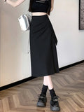 Vevesc Women Grey A-Line Long Skirts Y2k Harajuku Korean Vintage 90s Aesthetic High Waist Skirt 2000s Trashy Clothes Summer