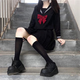 Vevesc Japanese School Uniform Girls Jk Suit Red Tie Black Oversized Patchwork Basic Sailor Uniform Women Long Sleeve Suit