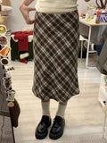 Vevesc  American Vintage Plaid Midi Skirt Woman A-line High Waist Long Skirts Summer School Style Y2k Classic Cotton Faldas Chic