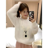 Vevesc Pullovers Mink Cashmere Kawaii Rabbit O Neck Women Sweater Japanese Sweet Y2k Oversize Knitted Harajuku Sueter Mujer Tops