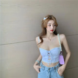 Vevesc Summer New Fashion Womens White Word Collar Lace Sexy Club Cutout Bandage Slim Short Exposed Navel Camis Bow Tank Tops
