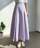 Vevesc  Pleated Skirts Women Solid Spring Summer Simple Sweet A-line Faldas Mujer Korean Fashion Chic Elegant Long Skirt