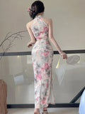 Vevesc  Women Floral Luxury Party Evening Dress Summer Elegant Hollow Out Neck-mounted Long Dress 2025 Korean Bodycon Festival Vestidos