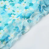 Vevesc  Side Mesh Patchwork Floral Print Mermaid Skirt Holiday Cute Ruched Long Skirts Korean Style Outfits Sweet Bottoms Y2K