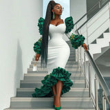 Vevesc High Low Mermaid Evening Dresses For African Women Ruffles Tiered Plus Size Prom Dress Custom Made Special Occasion Gown
