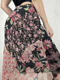 Vevesc Patchwork Print Vintage Black Skirts Womens A-line Long Skirt Harajuku Japanese Streetwear Gothic Faldas Mujer Y2k Fairycore