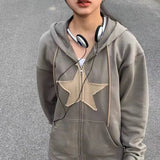 Vevesc Euramerican Harajuku Star Print Design Autumn Sweatshirts Y2k Aesthetic Office Lady Lazy Casual Cardigan Loose Punk Clothes