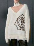 Vevesc Oversized Harajuku Grunge Jacquard Sweater Streetwear Vintage Women Patchwork Pullovers Y2k Aesthetic Personality Hole Jumper