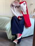 Vevesc O Neck Pullovers Sweaters Lazy Vintage Jacquard Women Chic Y2k High Street Sueter Mujer Christmas Style Sweet Kawaii Knitted