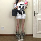 Vevesc New American Summer Streetwear Off The Shoulder Loose T Shirts Y2k Aesthetic Harajuku Letter Print All Match Clothes Girl Tops