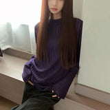 Vevesc Vintage Hollow Out Women Sweaters Y2k Sexy See Through Striped Knitted Pullovers Jumpers Harajuku Loose Long Sleeve