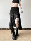 Vevesc  Sexy Irregular Y2K Skirts Women Vintage American High Waist Slim Slit Long Skirt Casual Lady Streetwear Retro Summer Skirts