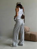Vevesc  Simple Fake Two Loose Wide Leg Pants Spring and Summer Women Fashion High Waist Lace Up Design Interview Office Casual Pants