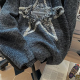 Vevesc High Street Five Pointed Star Design Punk Sweaters American Office Lady Loose Lazy Hoodies Y2k Aesthetic Harajuku Clothes