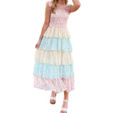 Vevesc  Women s Elegant Floral Print Chiffon Maxi Dress with Spaghetti Straps and A-Line Silhouette for Summer Beach Wedding Party