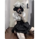 Vevesc Punk Y2k Aesthetic High Waist Japan Tiered Skirts Harajuku Flower Print Gothic Lolita All Match Clothes Japan Lazy Girl Bottom