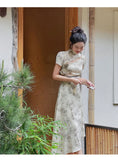 Vevesc Vintage Elegant Cheongsam Dress Women Irregular Floral Party Fairy Midi Dress Female Luxury Court Retro Long Dress