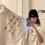 Vevesc Sweet Croissant Print O-neck Cotton T-shirts Summer New Mid-length Loose Tee Shirt Y2k Grunge Short Sleeve White Tops Women