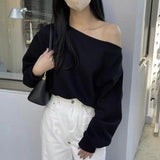 Vevesc  Irregular Skew Collar Hoodies Women Tops Solid Korean Fashion Chic Elegant Sweatshirts Spring Autumn Sweet Sudaderas