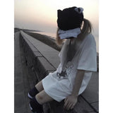 Vevesc Japanese Loose All Match O Neck Spliced Striped Long Sleeve Shirts Sweet Cute Harajuku Subcultural Print Lazy Tops Y2k 2000s Tee