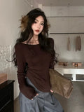 Vevesc Fashion Sexy Backless Lace Up Tops Mujer Early Autumn New Bottoming T-shirt for Women Y2k Slim Fit Long Sleeve Tee Shirt