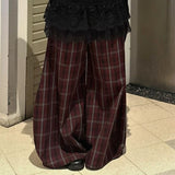 Vevesc Harajuku Plaid Pants Teen Girl High Waist Baggy Trousers Korean Style 90s Vintage Loose Fit Wide Leg Sweatpants Y2k Streetwear