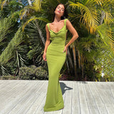 Vevesc Sexy Sleeveless Backless Maxi Dress Green Outfit Women Vacation Long Dresses Elegant Summer Clothes 2024