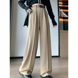 Vevesc  High Waist Suit Wide Leg Pants Women's Spring New Temperament Casual Women's Pants Simple Fashion Black Loose Straight Pants