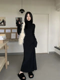 Vevesc Korean Style Knitted Dress Women Turtleneck Long Sleeve Maxi Dress Casual Elegant Black Bodycon Dress Female Winter