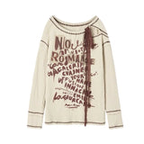 Vevesc Vintage Casual Irregular Streetwear Lace Up Mujer Vintage 2000S Y2K Harajuku Loose Feminine Exquisite Tops New Print Lace Tops