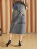 Vevesc Women Blue A-line Denim Skirt Vintage Aesthetic Y2k Oversize Jean Skirt Harajuku Korean Long Cowboy Skirts 2000s Clothes Summer
