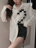 Vevesc Women White Shirts Blouses Vintage Harajuku 90s Aesthetic Y2k 2000s Elegant Polo-Neck Long Sleeve Shirts 2000s Clothes Spring