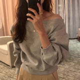 Vevesc  Irregular Skew Collar Hoodies Women Tops Solid Korean Fashion Chic Elegant Sweatshirts Spring Autumn Sweet Sudaderas