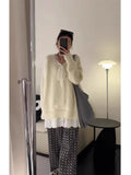 Vevesc Women's Lace-up Grey Pullover Knitted Sweater Harajuku Y2k Long Sleeves V-Neck Sweater Jumper Vintage 2000s Aesthetic Clothes