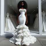 Vevesc Mermaid Wedding Dresses With Ruffles Tiered Bottom Black Girls Bridal Dress Custom Made  Wedding Reception Dress