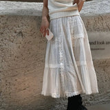 Vevesc  Korean Fashion Women Skirts Spring Summer A-line Elegant Chic Long Skirt Vintage Solid High Waist Sweet Faldas Mujer