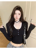 Vevesc Coquette Lace T-shirts Women Y2k Aesthetic Black Long Sleeve T Shirts Korean Fashion Slim Corset Crop Tops Female Sexy