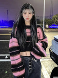 Vevesc Y2k Aesthetic Cropped Sweater Women Casual Loose Contrast Color Striped Pullover Harajuku Streetwear Vintage Jumper Fairy Sueter