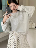 Vevesc Oversize Sweatshirts Women Grey Chic Casual New All Match 2024 Polka Dots Maxi Skirts Daily Office Lady Spring