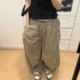Vevesc  Vintage Japanese Lace Up Strretch Waist Casual Harajuku Pant Spring Summer All Match Wide Leg Trousers Y2k Grunge Punk Pants