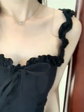 Vevesc Gothic Hrajuku Goth Lolita Kawaii Cute Black Ruffles Dress Soft Girl Y2k Fashion Cake Party Short Dresses