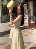 Vevesc  Elegant Lace Long Fairy Strap Dress Women Hollow Out Design Slim Korean Style Dress Female 2025 Summer Sexy Evening Party Dress