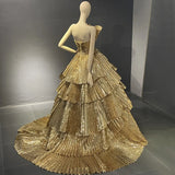 Vevesc Gold A-Line Ruffles Scalloped Neck Evening Dresses Customized  Couture Elegant Party Gowns For Women