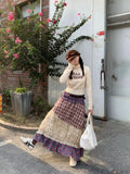 Vevesc Long Skirt Patchwork Spring New Streetwear Halter Women Color Patchwork Pleated Skirt Fashion