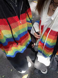 Vevesc Harajuku Y2k Knitted Cardigans Women See Through Oversized Hollow Out Striped Crochet Top Sweaters Aesthetic Streetwear