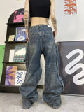 Vevesc Blue Women's Jeans Hip-hop Fashion Vintage Streetwear Y2K Wide Leg Straight Jean High Waist Trouser Classic Baggy Denim Pants