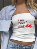 Vevesc  New Summer All Match Strapless Tank Tops Y2k Aesthetic Harajuku Cute Print Sexy Hgh Street Women Camisole American Punk Tees