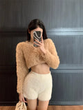 Vevesc Waterproof Mink Fluffy Shorts for Women Y2k Grunge High Waist Bodycon Short Pants 2024 Spring New Bottoming Ropa Mujer